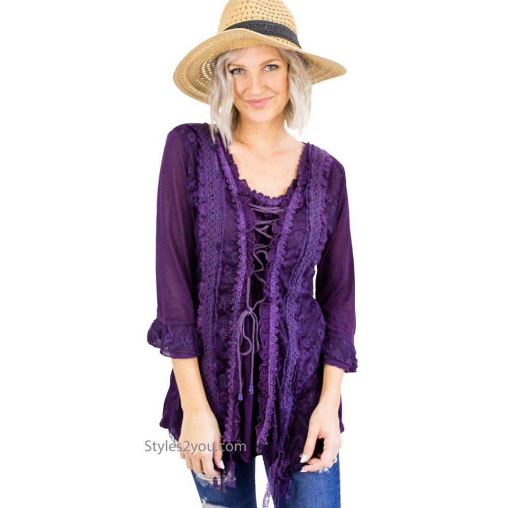 NWT PRETTY ANGEL VICTORIAN SLIMMING RENAISSANCE TUNIC IN DK PURPLE S-M